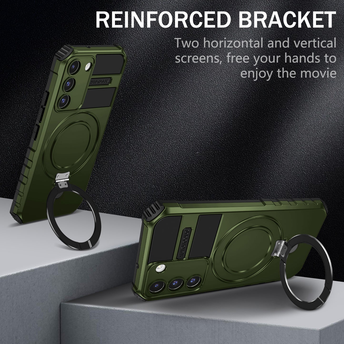 Uniqkart for Samsung Galaxy S22+ 5G Magnetic Phone Case Kickstand PC+TPU Anti-Scratch Cover - Green