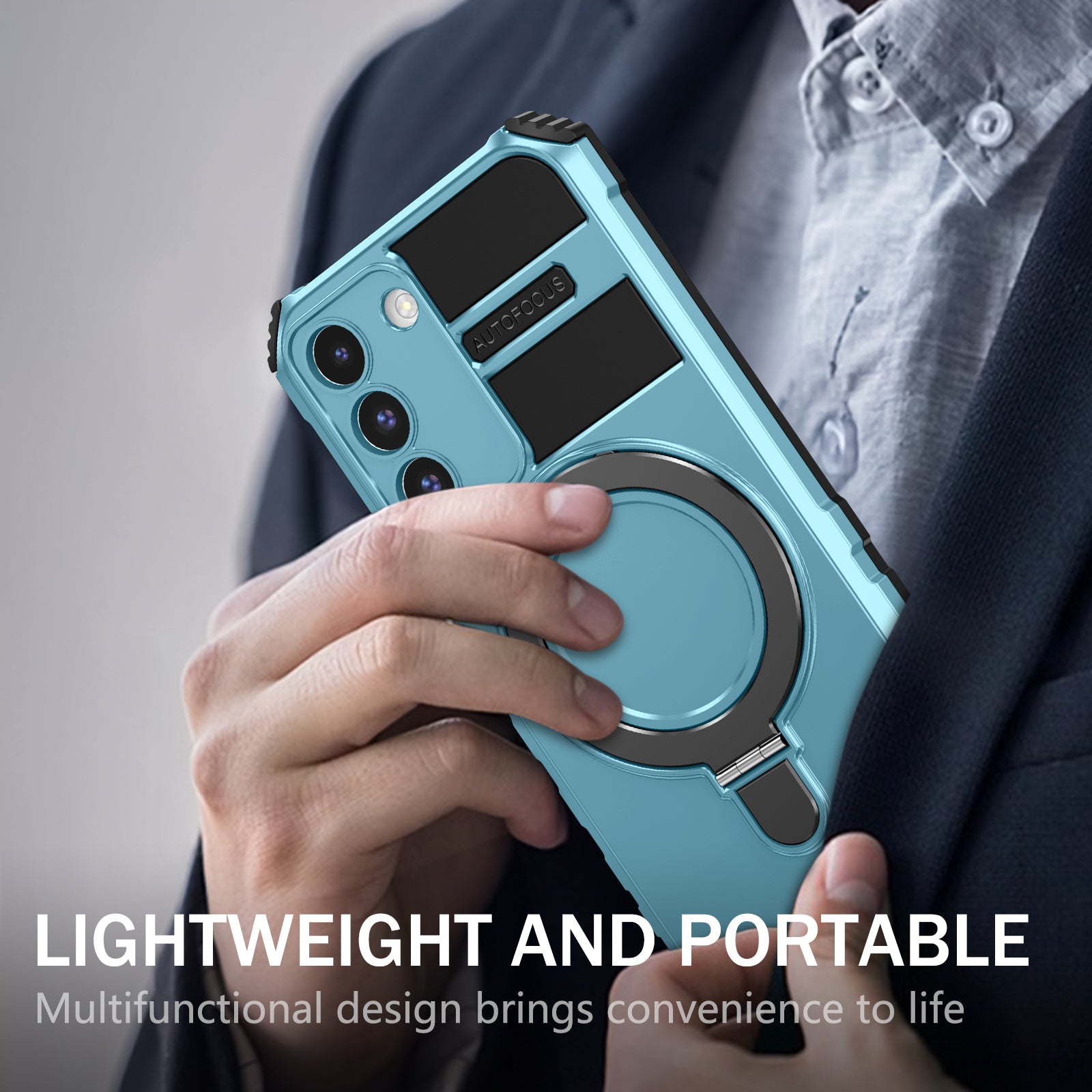 Uniqkart for Samsung Galaxy S22+ 5G Magnetic Phone Case Kickstand PC+TPU Anti-Scratch Cover - Baby Blue