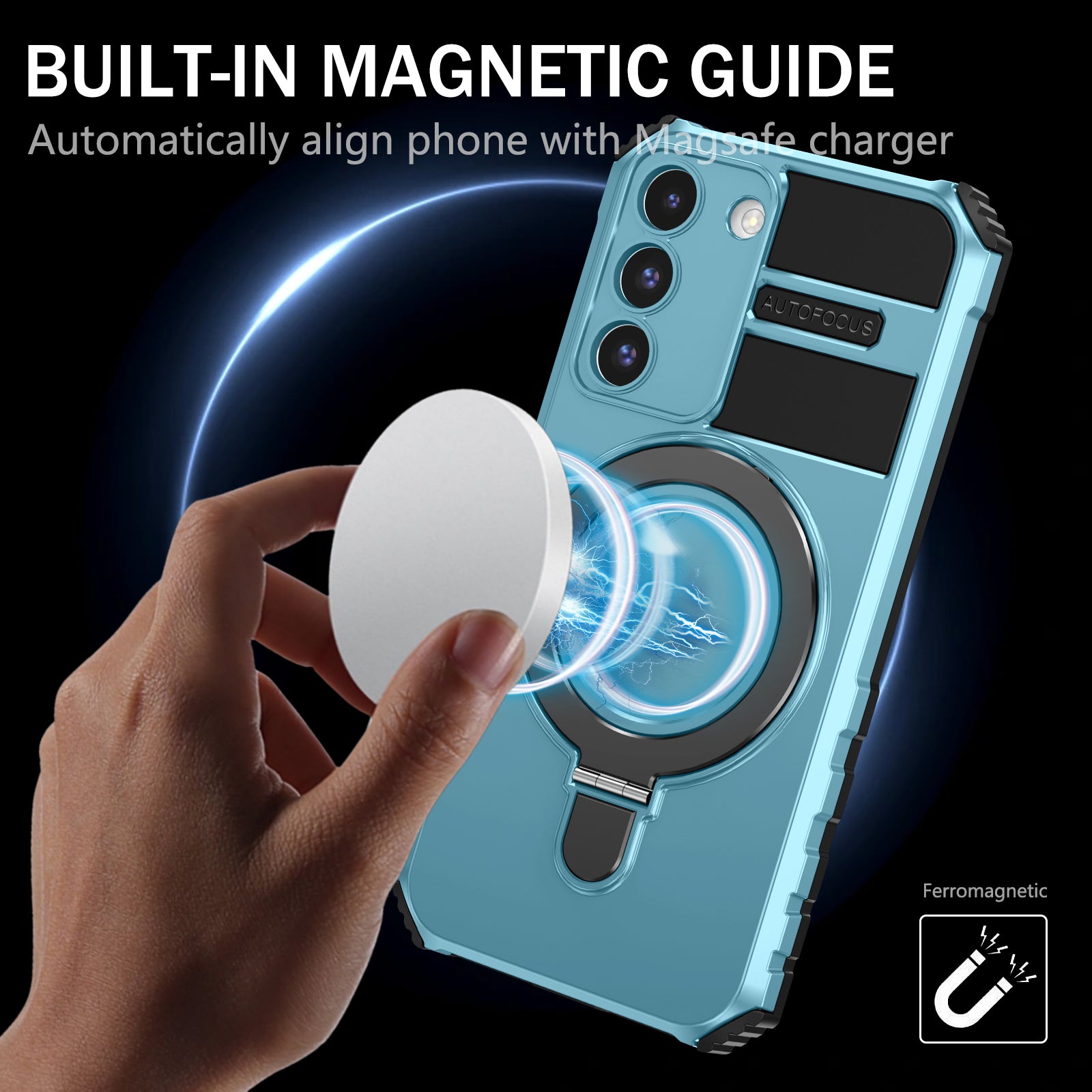Uniqkart for Samsung Galaxy S22+ 5G Magnetic Phone Case Kickstand PC+TPU Anti-Scratch Cover - Baby Blue