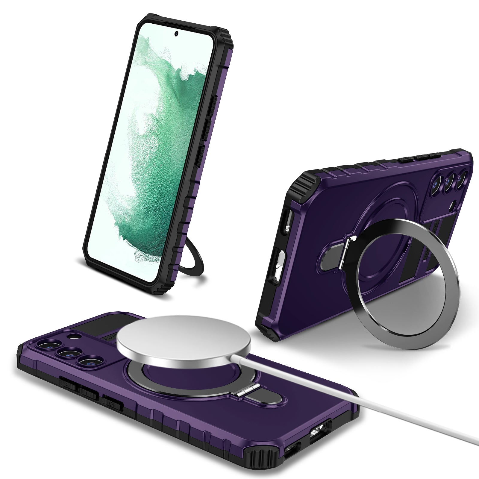 Uniqkart for Samsung Galaxy S22+ 5G Magnetic Phone Case Kickstand PC+TPU Anti-Scratch Cover - Purple