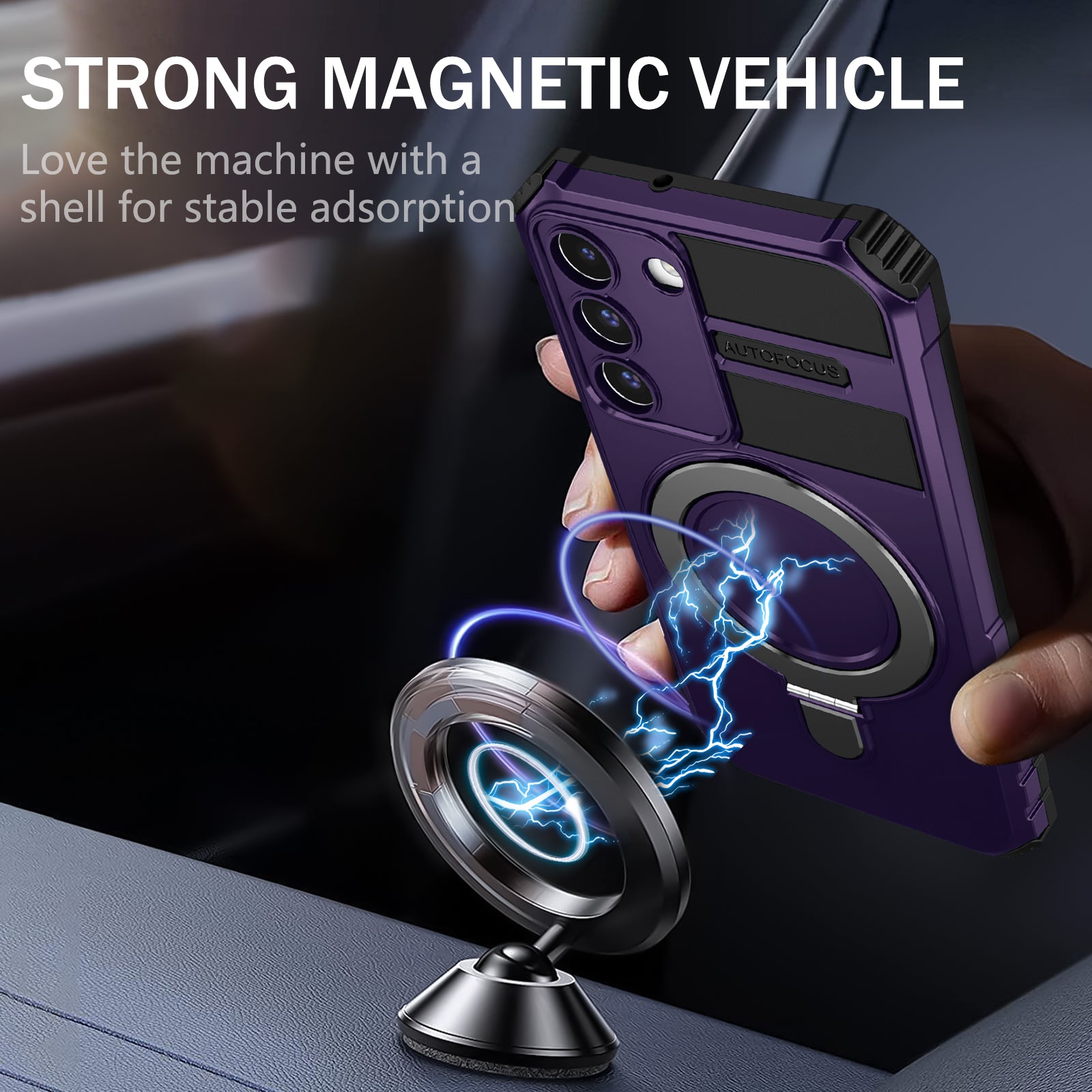 Uniqkart for Samsung Galaxy S22+ 5G Magnetic Phone Case Kickstand PC+TPU Anti-Scratch Cover - Purple