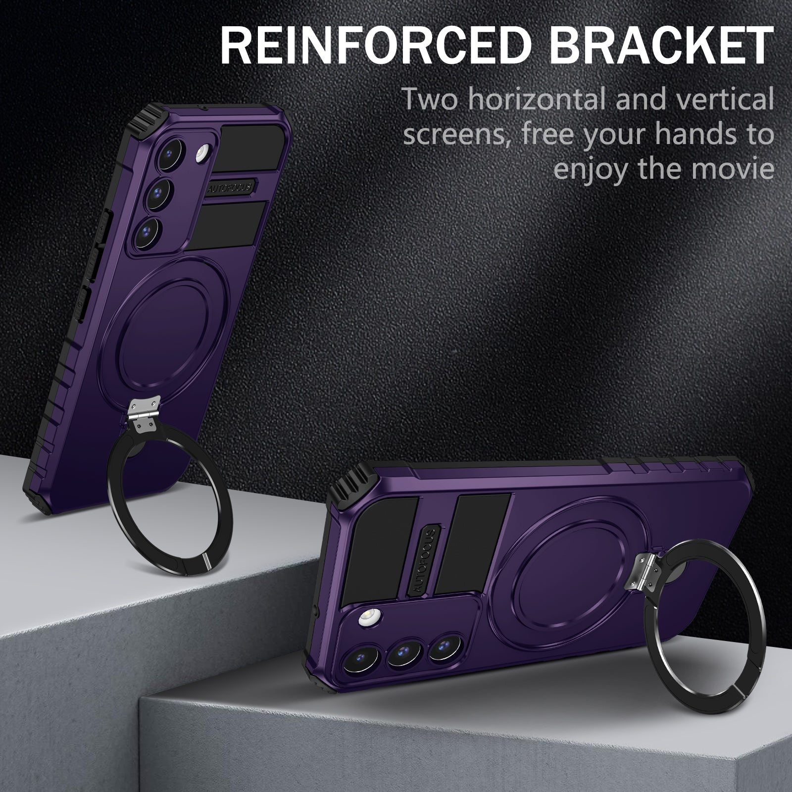 Uniqkart for Samsung Galaxy S22+ 5G Magnetic Phone Case Kickstand PC+TPU Anti-Scratch Cover - Purple