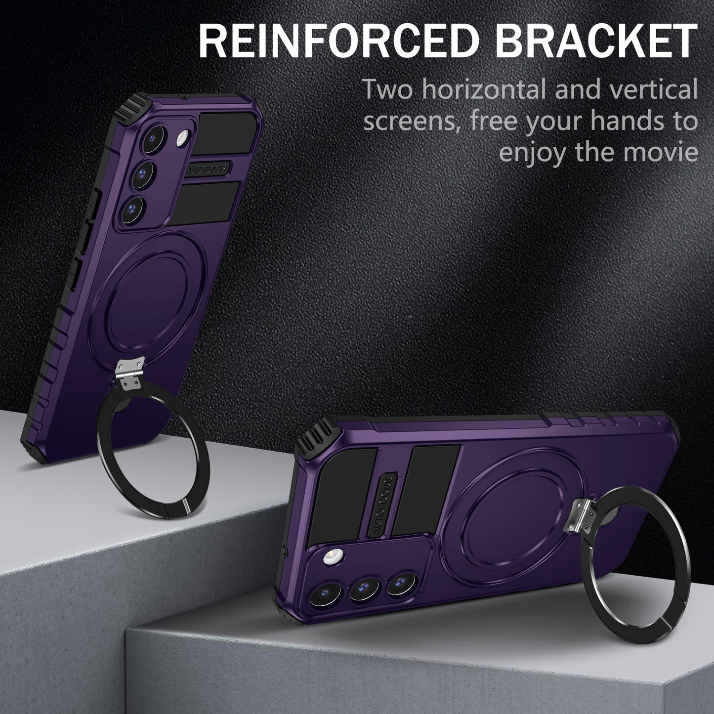 Uniqkart for Samsung Galaxy S22+ 5G Magnetic Phone Case Kickstand PC+TPU Anti-Scratch Cover - Purple