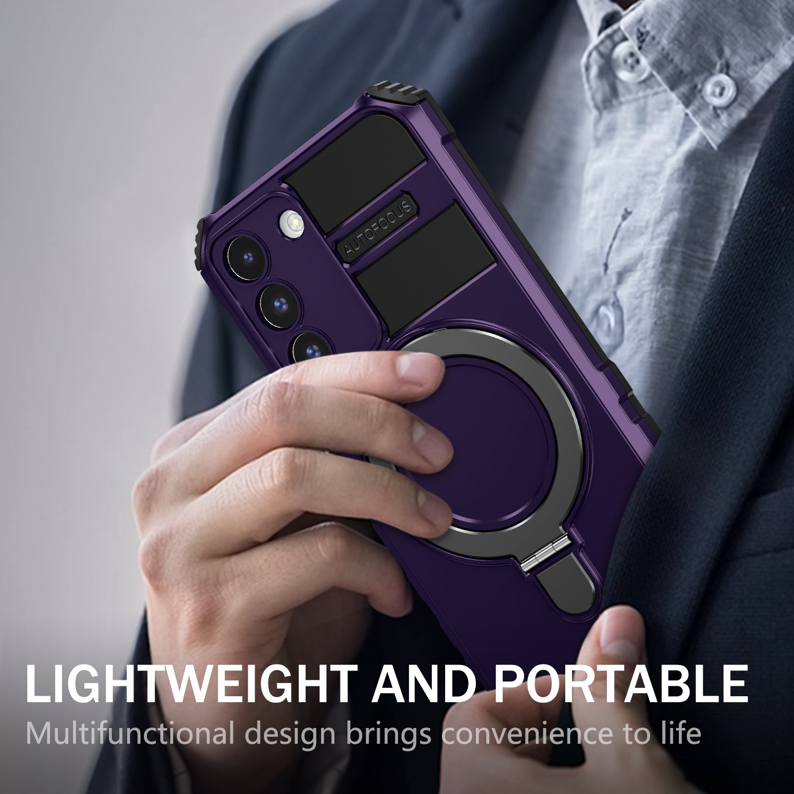 Uniqkart for Samsung Galaxy S22+ 5G Magnetic Phone Case Kickstand PC+TPU Anti-Scratch Cover - Purple