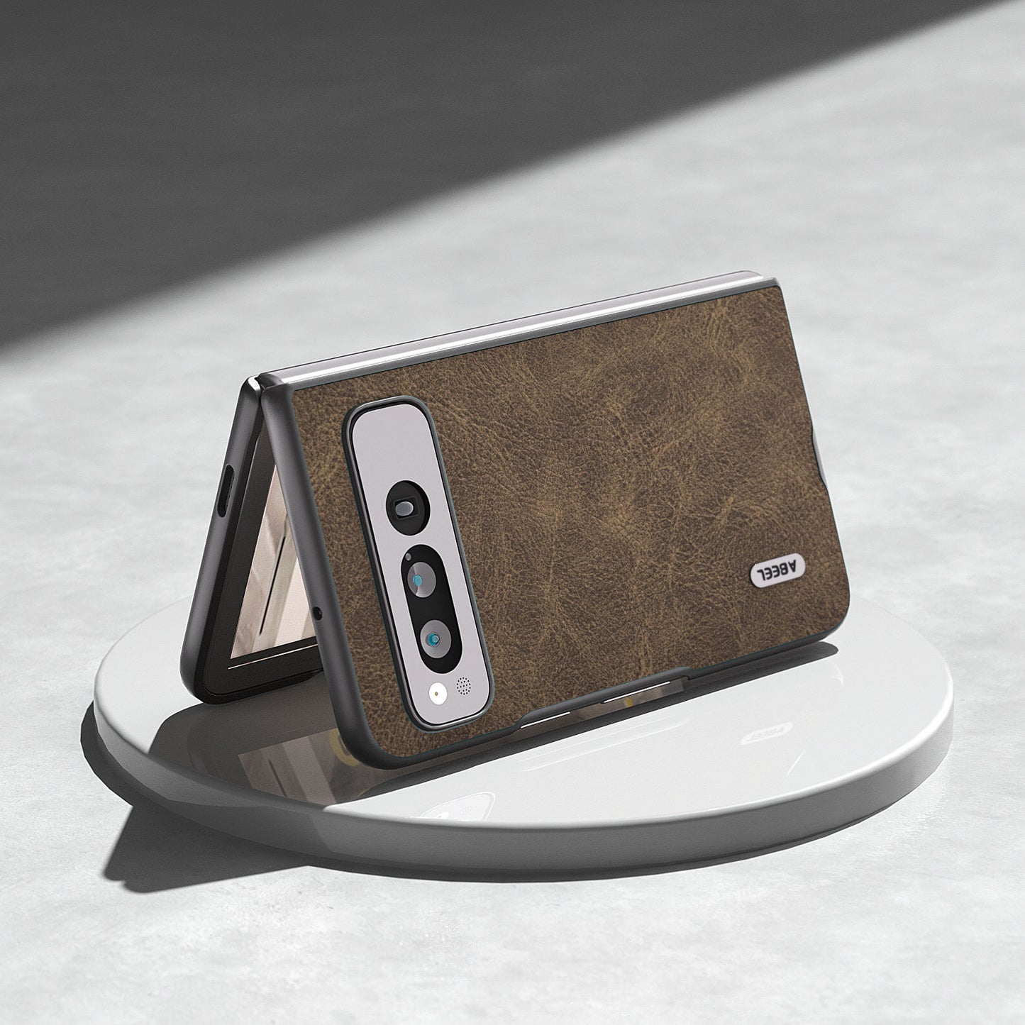Uniqkart for Google Pixel Fold Shockproof Cover PU Leather + PC Litchi Texture Phone Case - Khaki