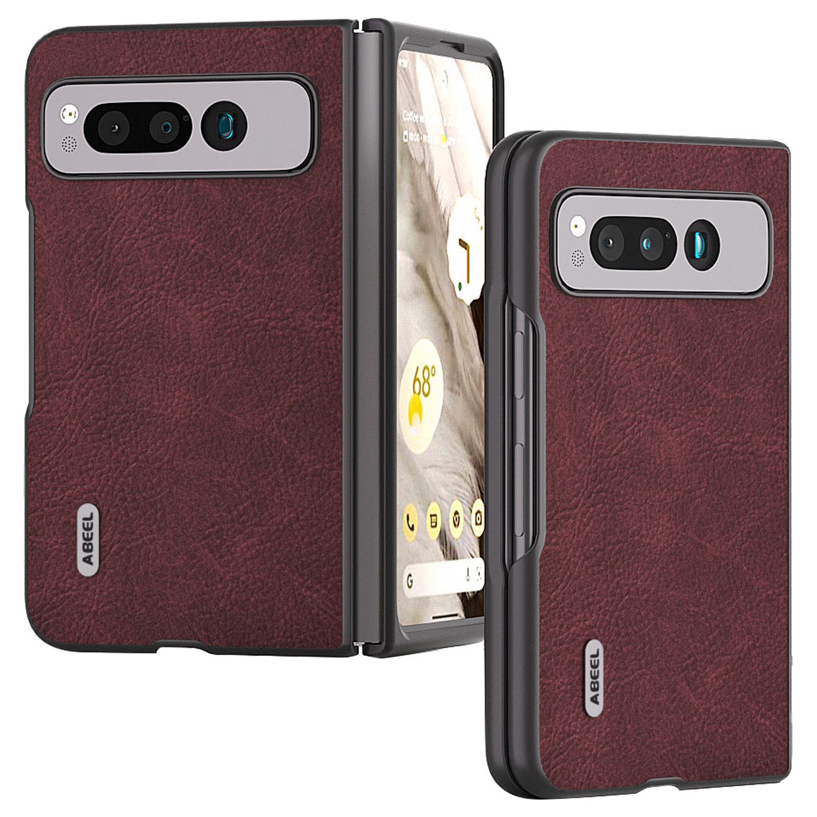 Uniqkart for Google Pixel Fold Shockproof Cover PU Leather + PC Litchi Texture Phone Case - Purplish Red