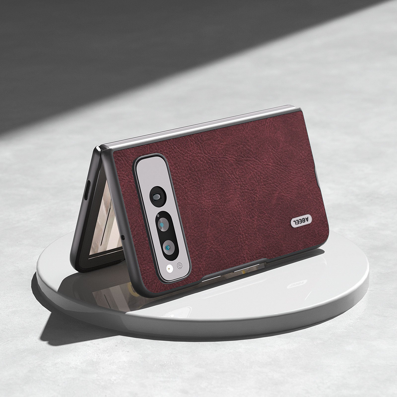 Uniqkart for Google Pixel Fold Shockproof Cover PU Leather + PC Litchi Texture Phone Case - Purplish Red