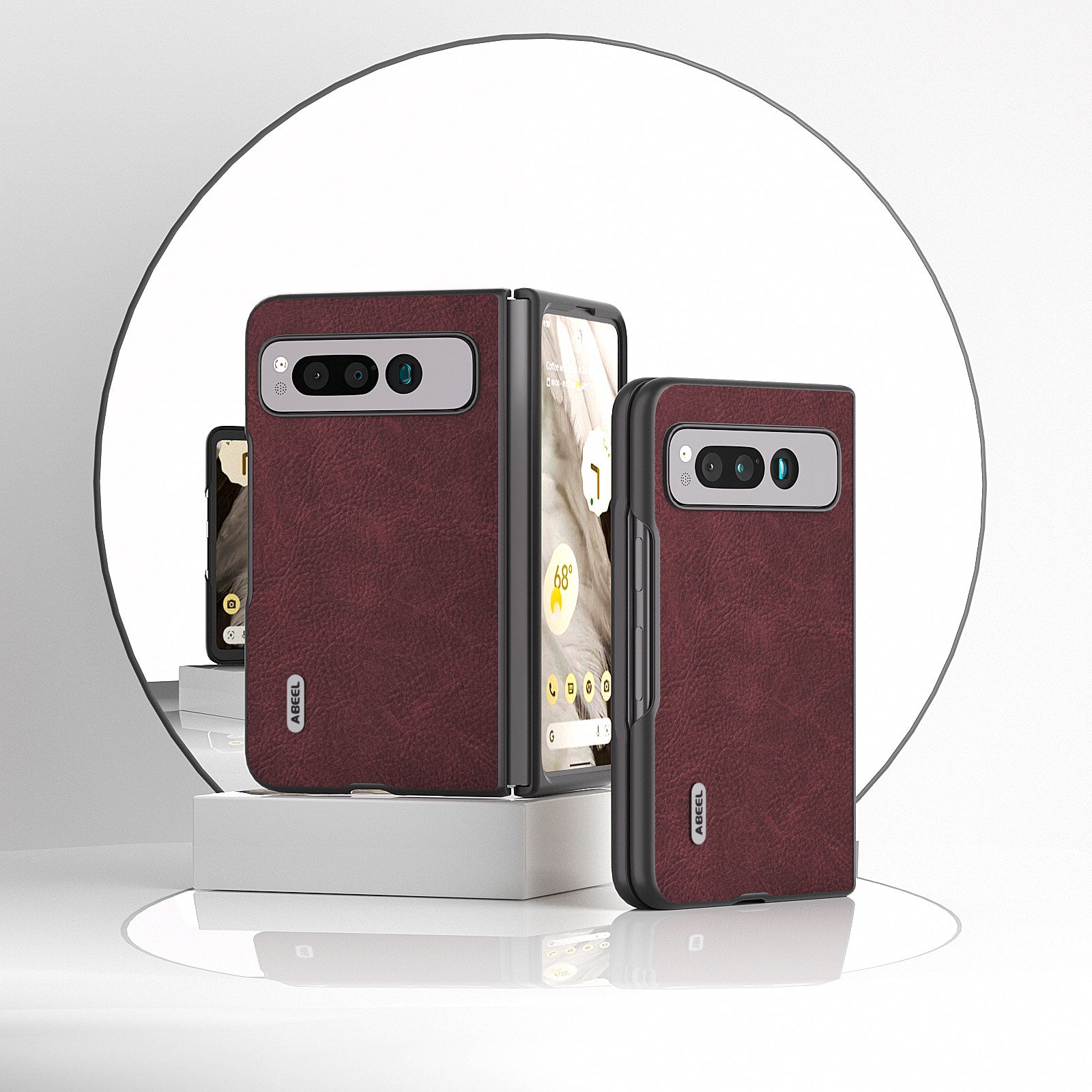 Uniqkart for Google Pixel Fold Shockproof Cover PU Leather + PC Litchi Texture Phone Case - Purplish Red