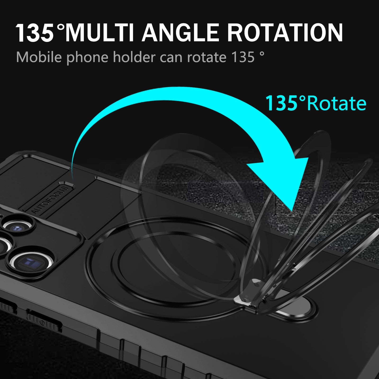 Uniqkart for Samsung Galaxy S22 Ultra 5G PC+TPU Shockproof Case Magnetic Phone Cover with Ring Kickstand - Black