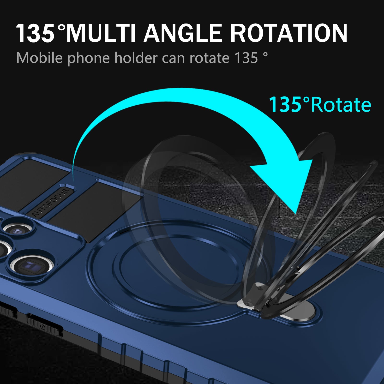 Uniqkart for Samsung Galaxy S22 Ultra 5G PC+TPU Shockproof Case Magnetic Phone Cover with Ring Kickstand - Blue