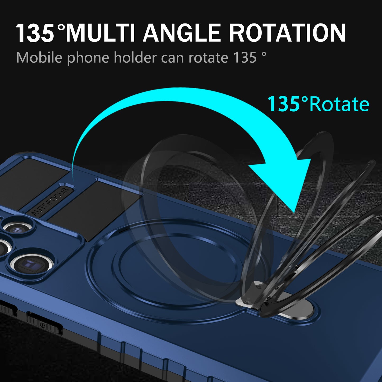 Uniqkart for Samsung Galaxy S22 Ultra 5G PC+TPU Shockproof Case Magnetic Phone Cover with Ring Kickstand - Blue