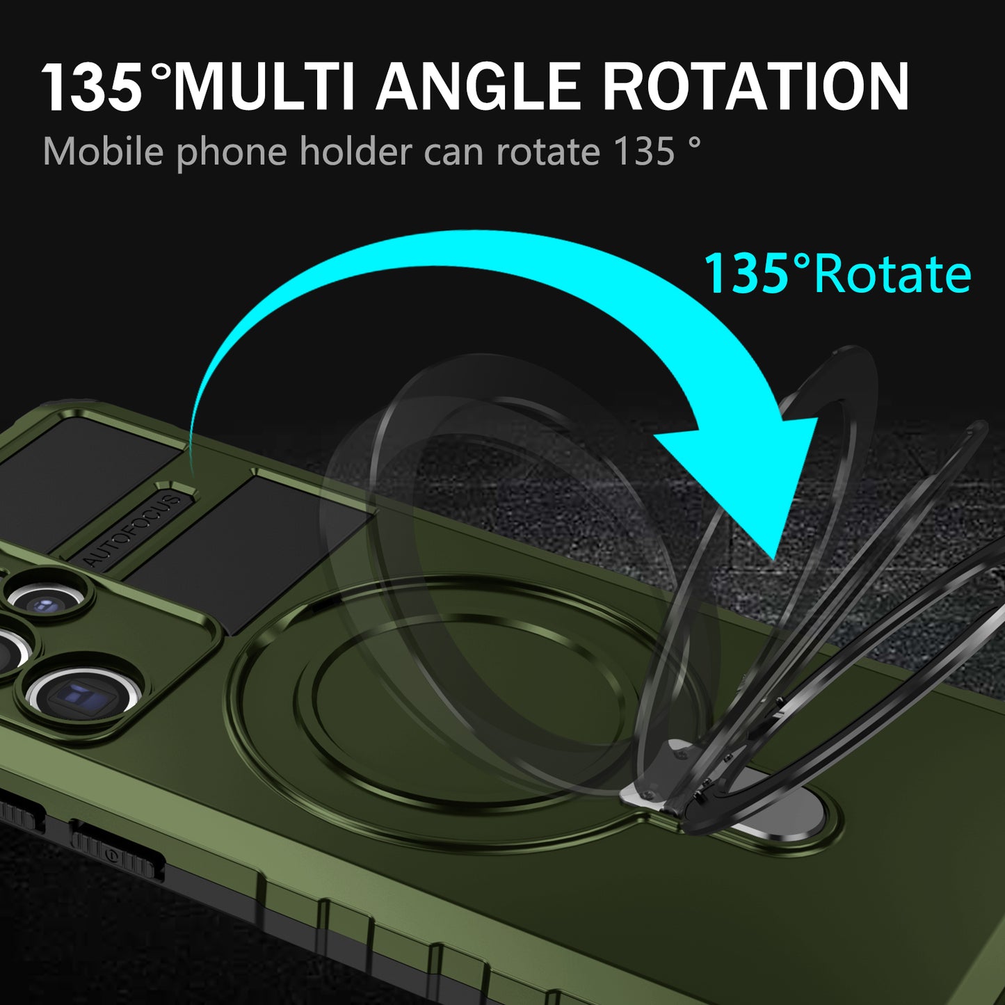 Uniqkart for Samsung Galaxy S22 Ultra 5G PC+TPU Shockproof Case Magnetic Phone Cover with Ring Kickstand - Green