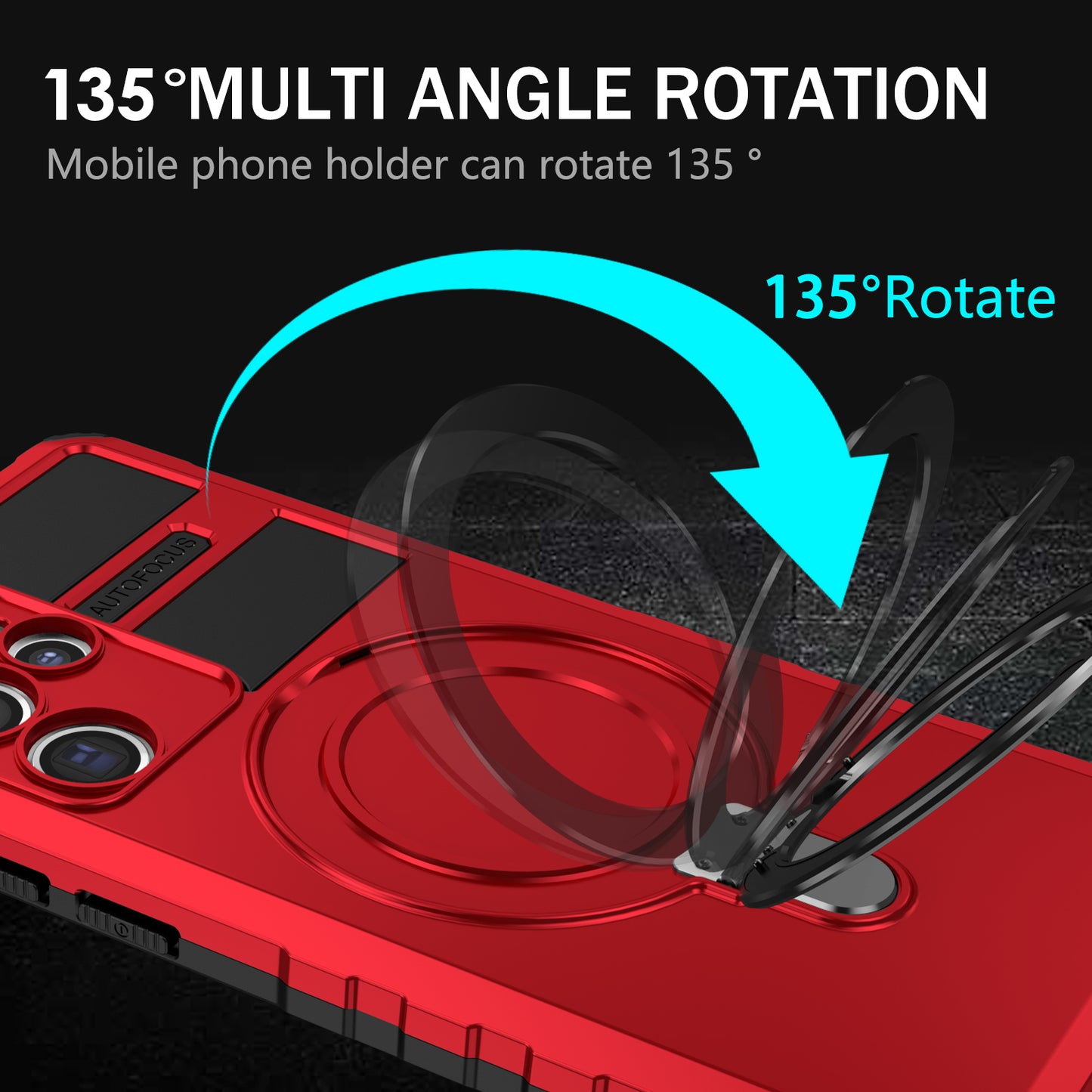 Uniqkart for Samsung Galaxy S22 Ultra 5G PC+TPU Shockproof Case Magnetic Phone Cover with Ring Kickstand - Red