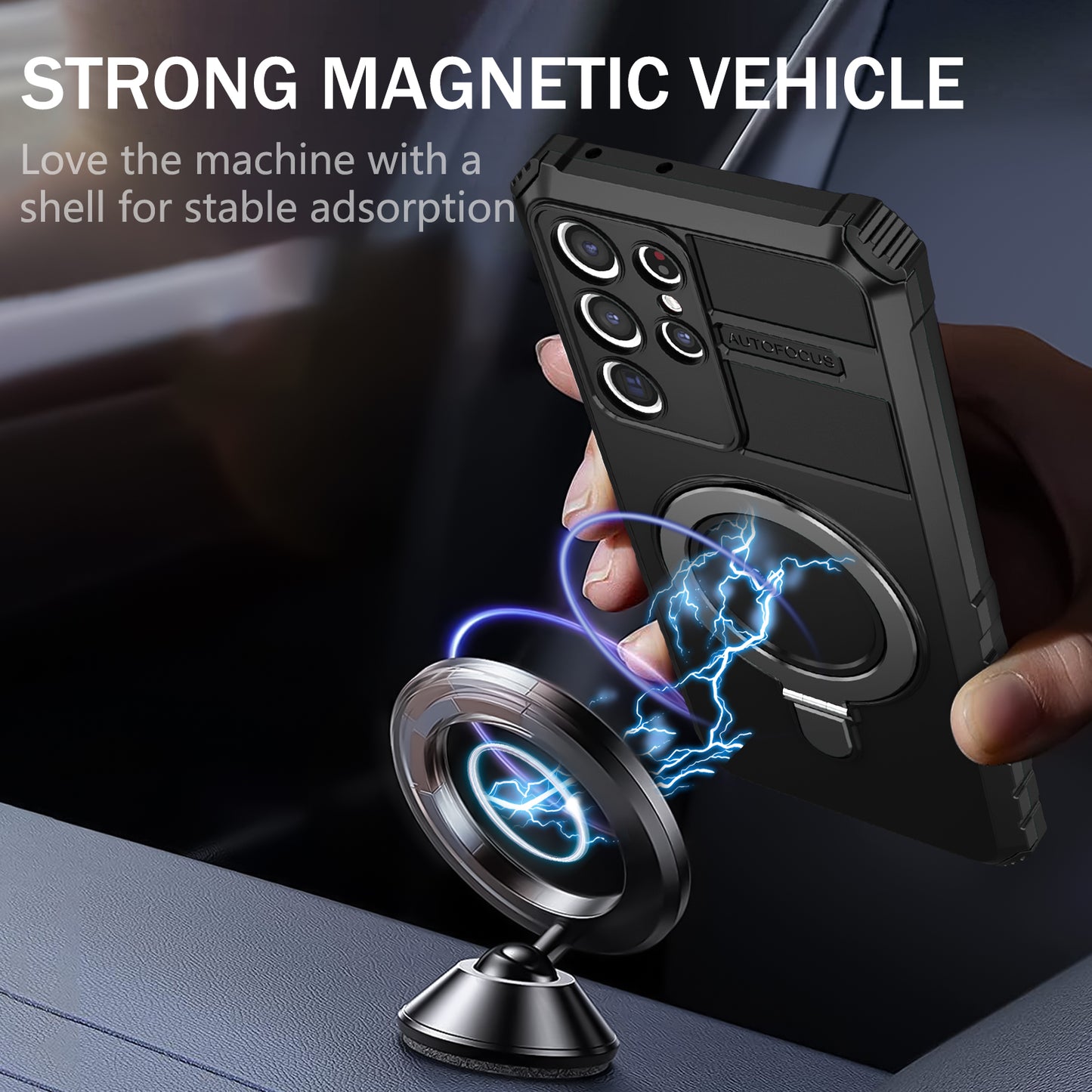 Uniqkart for Samsung Galaxy S21 Ultra 5G Magnetic Kickstand Case PC+TPU Scratch Resistant Phone Cover - Black
