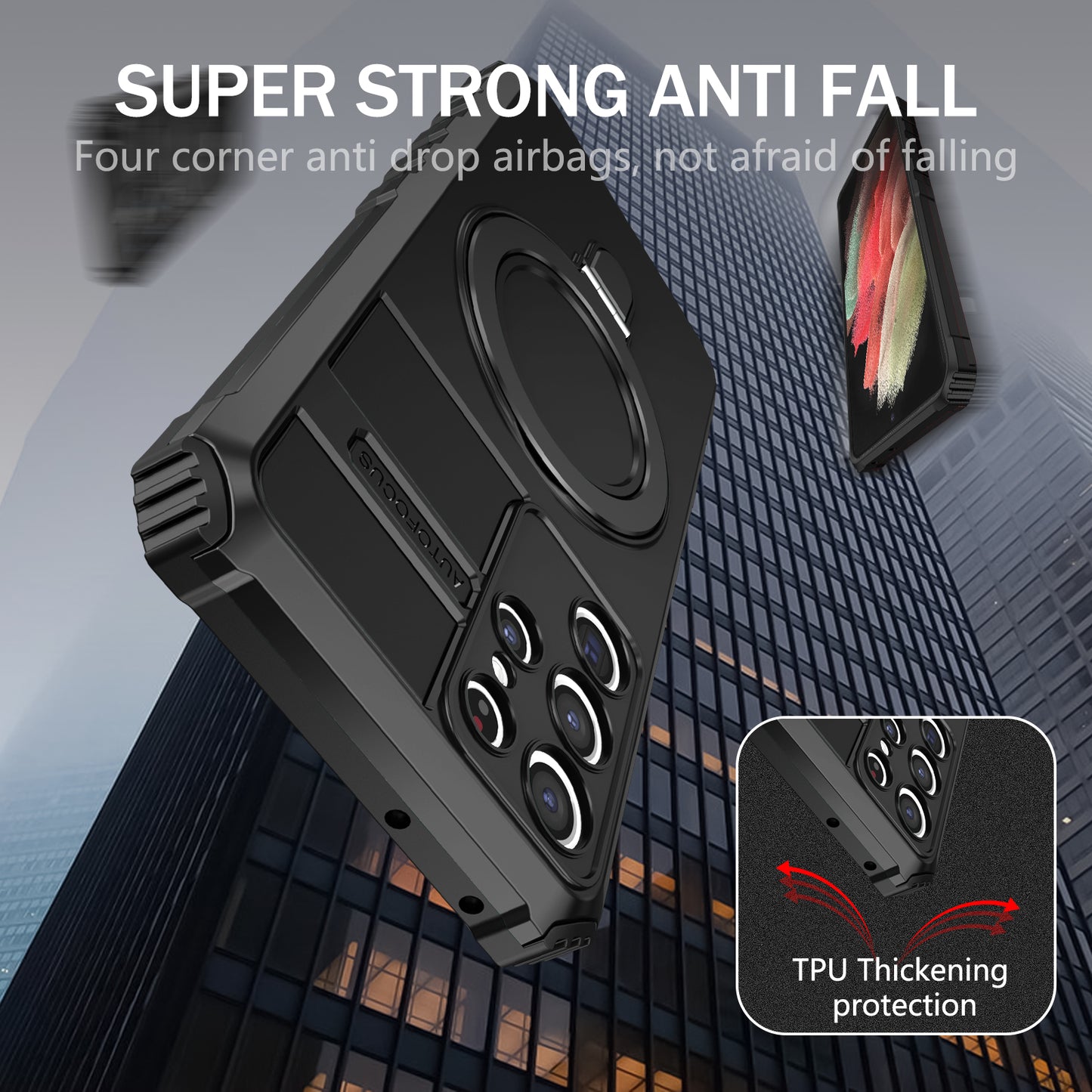 Uniqkart for Samsung Galaxy S21 Ultra 5G Magnetic Kickstand Case PC+TPU Scratch Resistant Phone Cover - Black