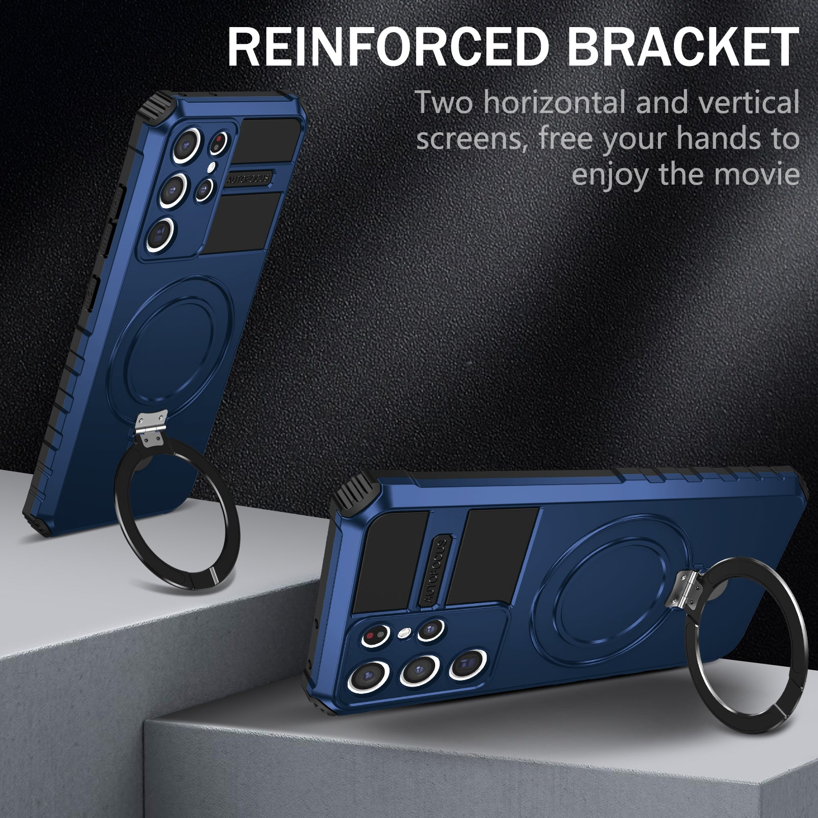 Uniqkart for Samsung Galaxy S21 Ultra 5G Magnetic Kickstand Case PC+TPU Scratch Resistant Phone Cover - Blue