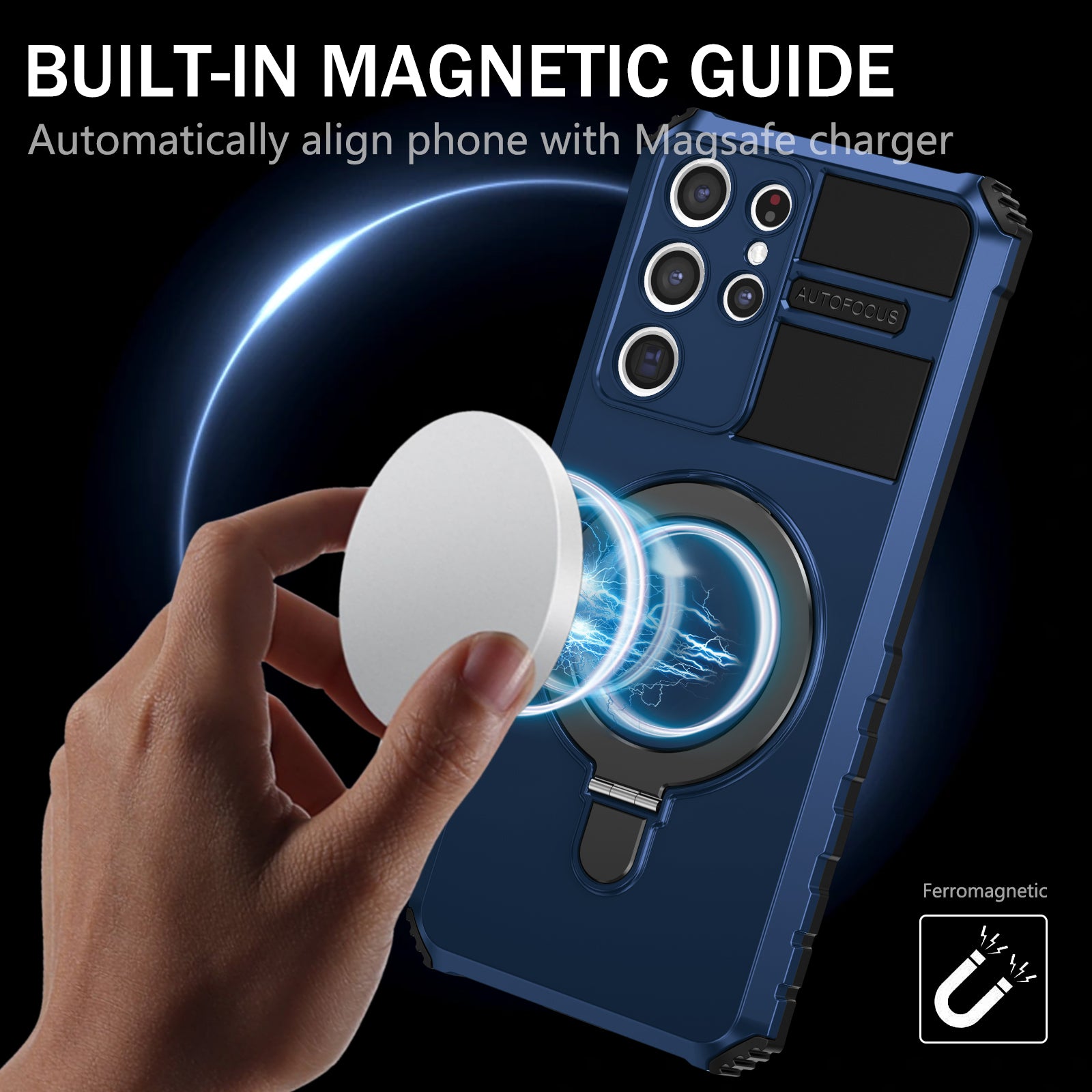 Uniqkart for Samsung Galaxy S21 Ultra 5G Magnetic Kickstand Case PC+TPU Scratch Resistant Phone Cover - Blue