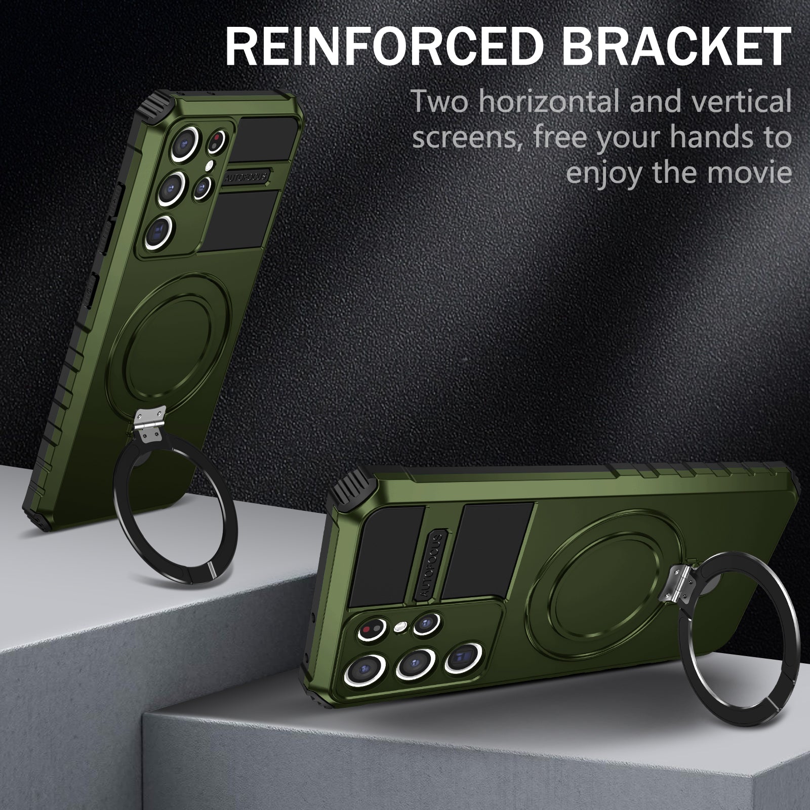 Uniqkart for Samsung Galaxy S21 Ultra 5G Magnetic Kickstand Case PC+TPU Scratch Resistant Phone Cover - Green