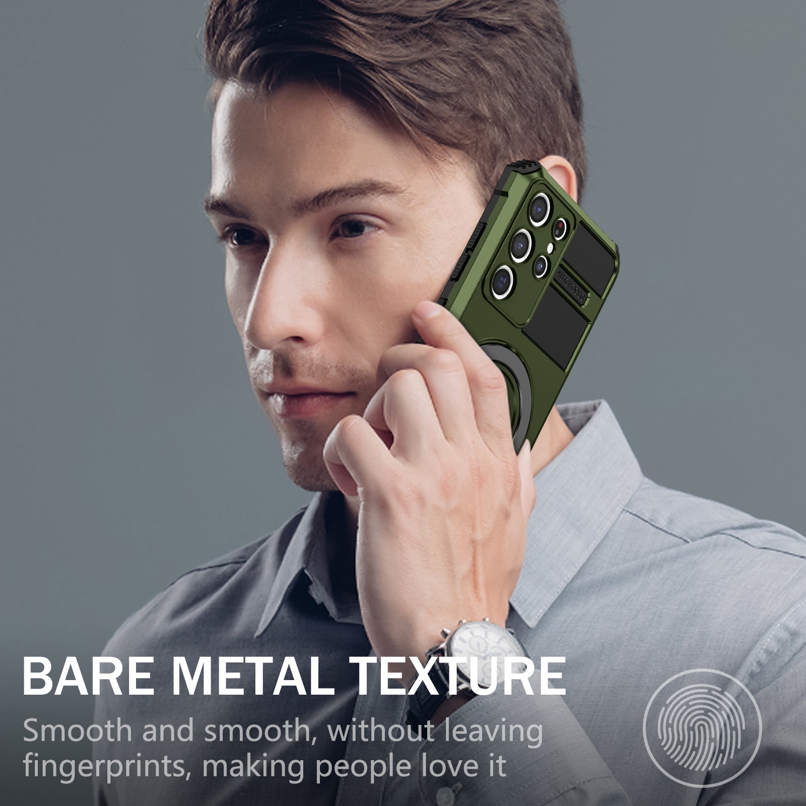 Uniqkart for Samsung Galaxy S21 Ultra 5G Magnetic Kickstand Case PC+TPU Scratch Resistant Phone Cover - Green