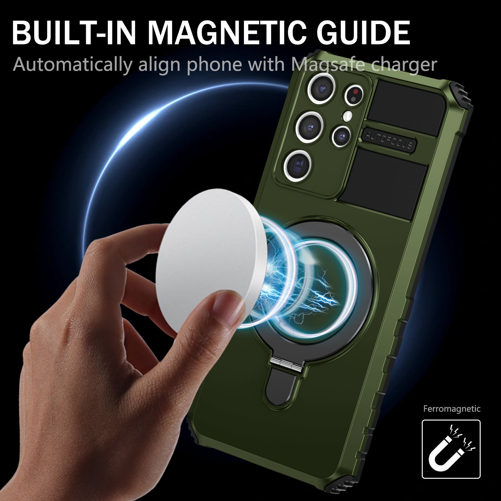 Uniqkart for Samsung Galaxy S21 Ultra 5G Magnetic Kickstand Case PC+TPU Scratch Resistant Phone Cover - Green