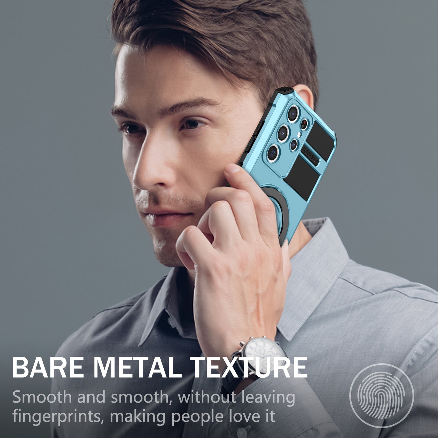 Uniqkart for Samsung Galaxy S21 Ultra 5G Magnetic Kickstand Case PC+TPU Scratch Resistant Phone Cover - Baby Blue