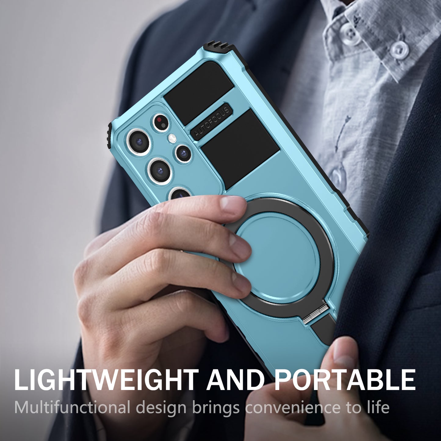 Uniqkart for Samsung Galaxy S21 Ultra 5G Magnetic Kickstand Case PC+TPU Scratch Resistant Phone Cover - Baby Blue