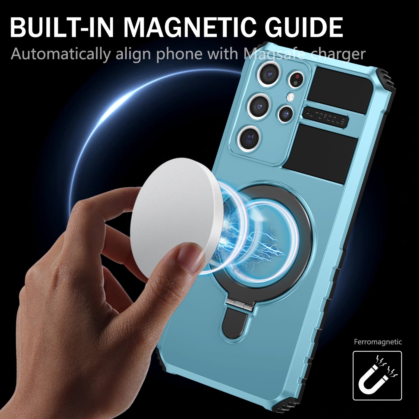 Uniqkart for Samsung Galaxy S21 Ultra 5G Magnetic Kickstand Case PC+TPU Scratch Resistant Phone Cover - Baby Blue