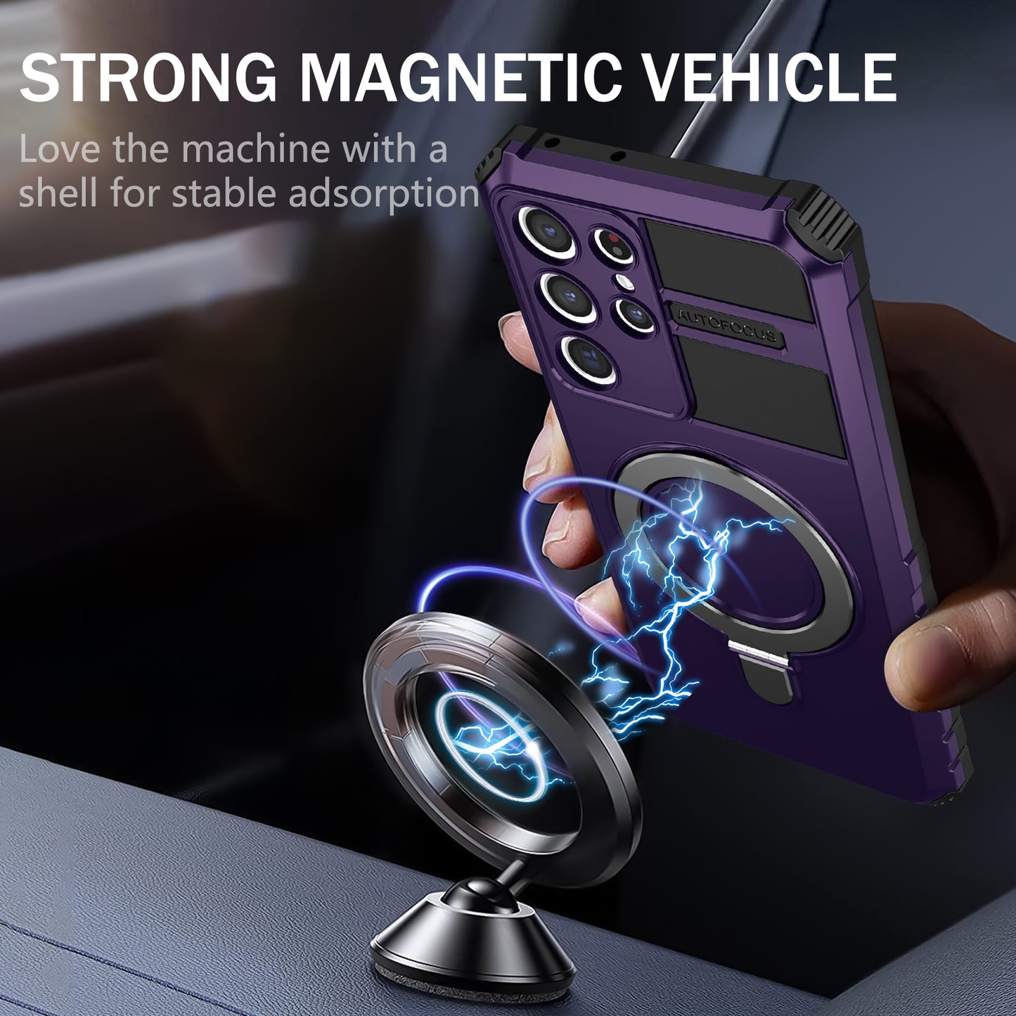 Uniqkart for Samsung Galaxy S21 Ultra 5G Magnetic Kickstand Case PC+TPU Scratch Resistant Phone Cover - Purple