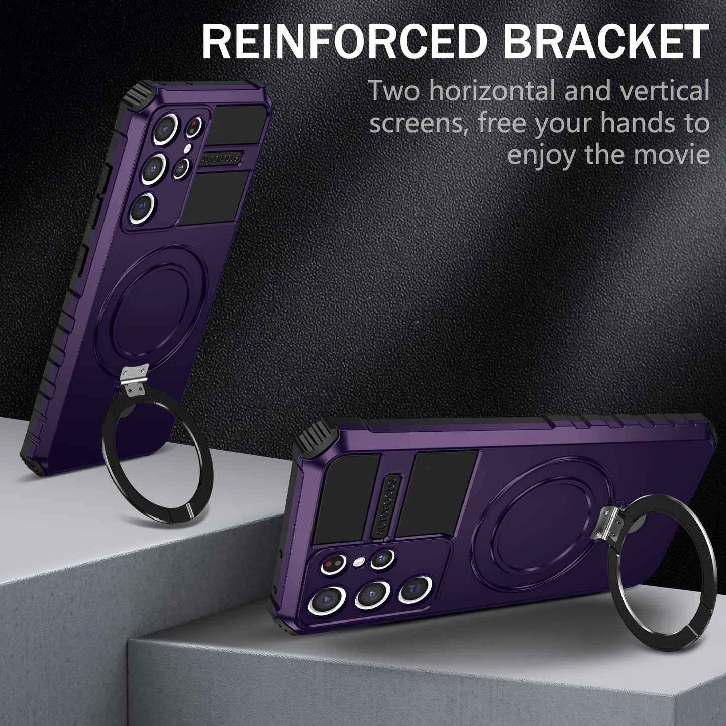 Uniqkart for Samsung Galaxy S21 Ultra 5G Magnetic Kickstand Case PC+TPU Scratch Resistant Phone Cover - Purple