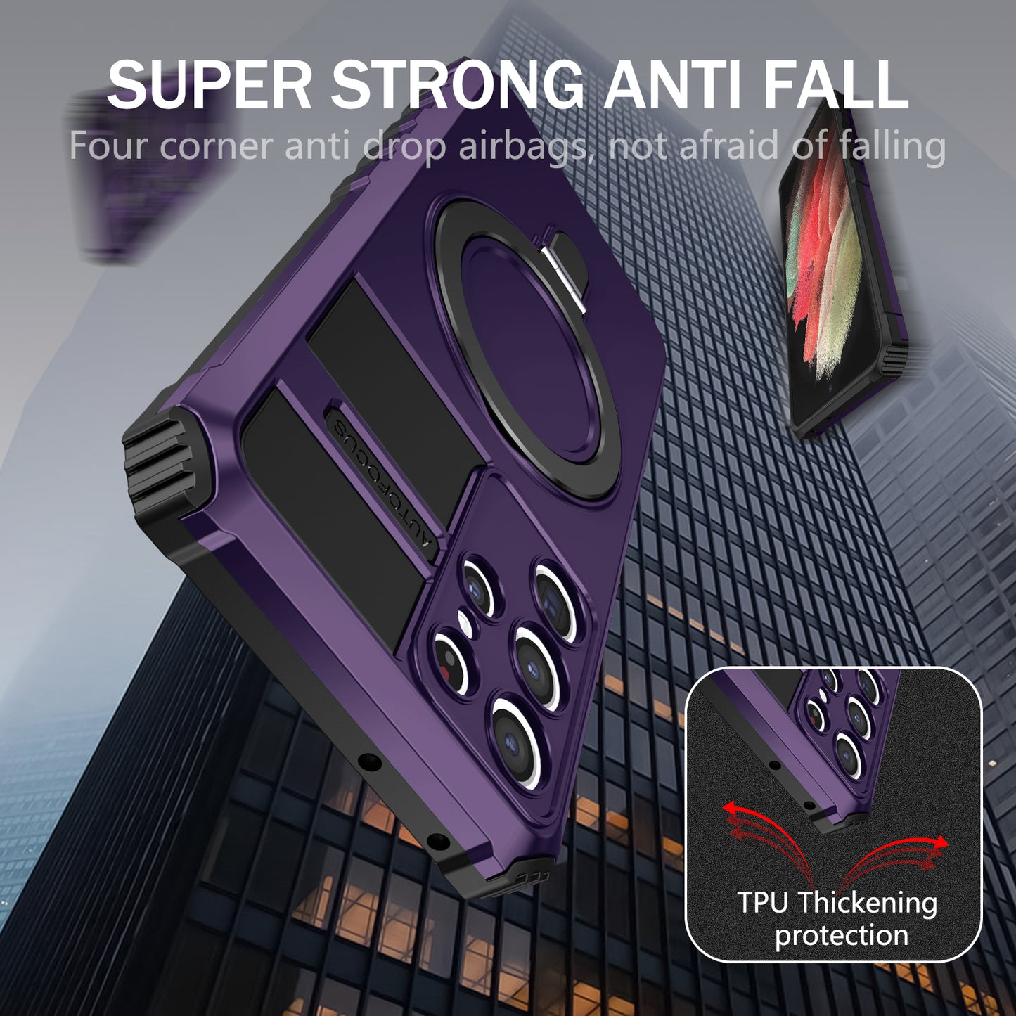 Uniqkart for Samsung Galaxy S21 Ultra 5G Magnetic Kickstand Case PC+TPU Scratch Resistant Phone Cover - Purple