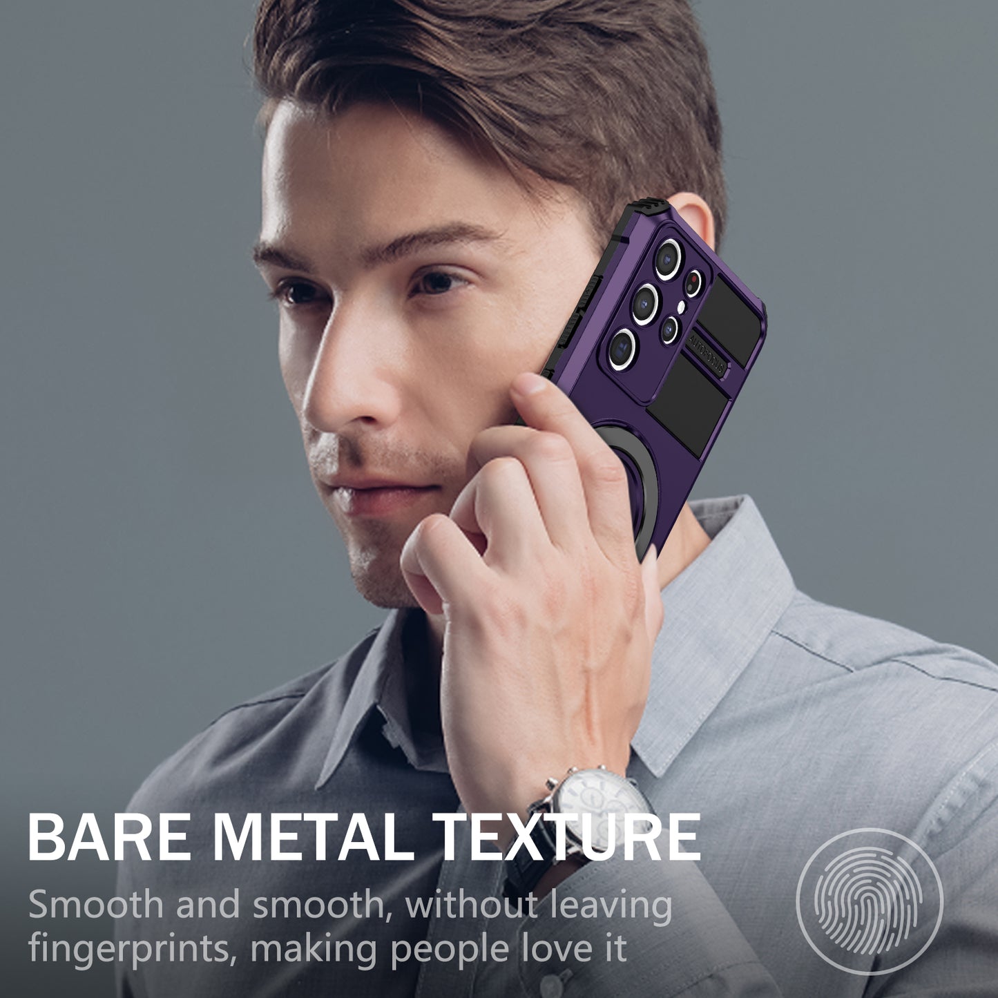 Uniqkart for Samsung Galaxy S21 Ultra 5G Magnetic Kickstand Case PC+TPU Scratch Resistant Phone Cover - Purple