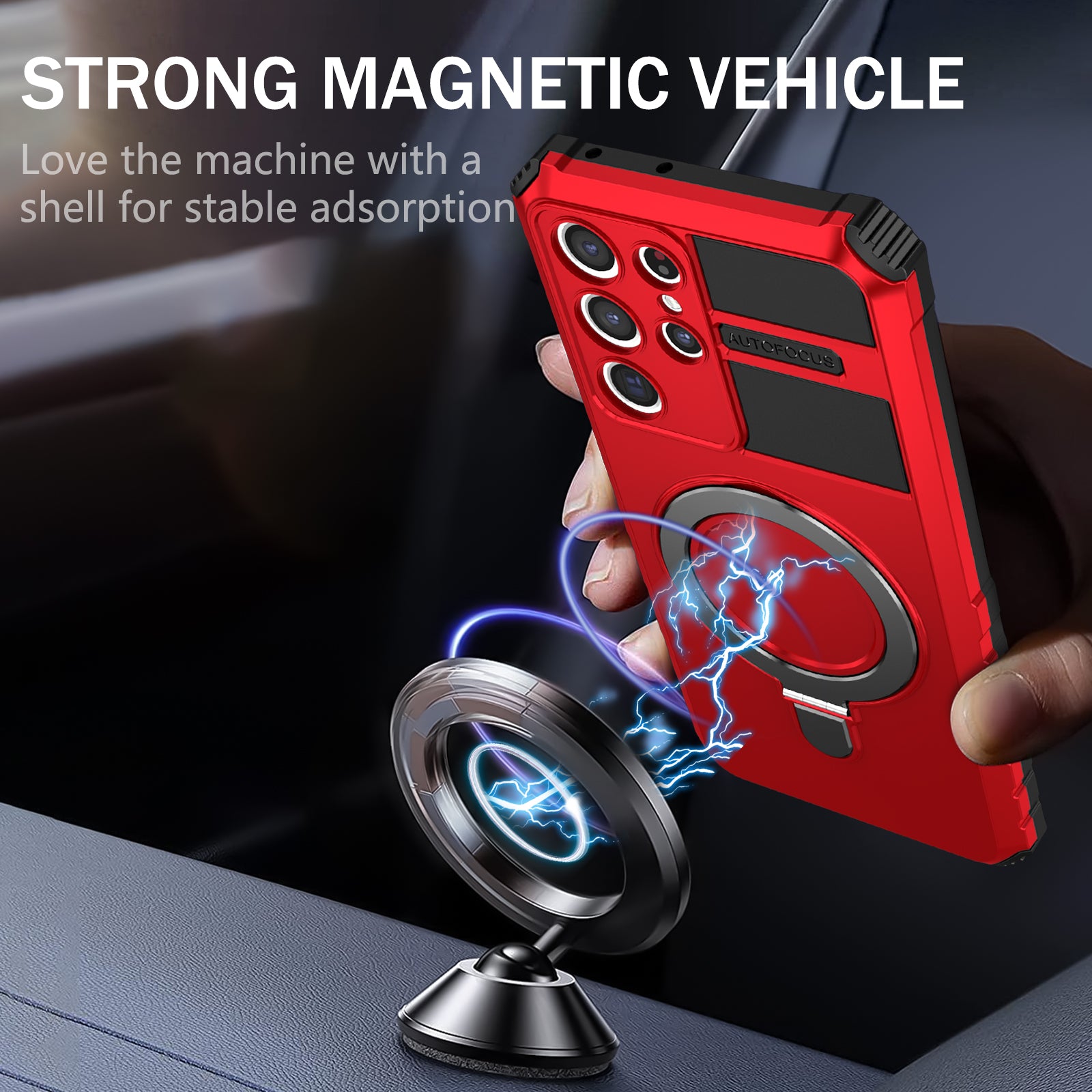 Uniqkart for Samsung Galaxy S21 Ultra 5G Magnetic Kickstand Case PC+TPU Scratch Resistant Phone Cover - Red