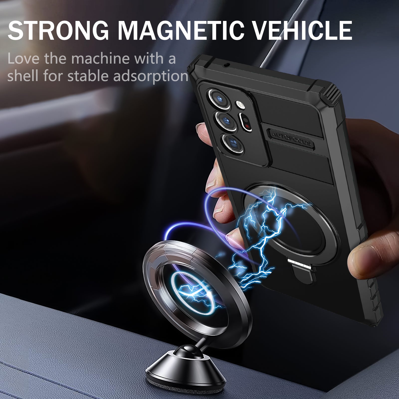 Magnetic Phone Case for Samsung Galaxy Note20 Ultra / Note20 Ultra 5G , Shockproof PC+TPU Kickstand Cover - Black