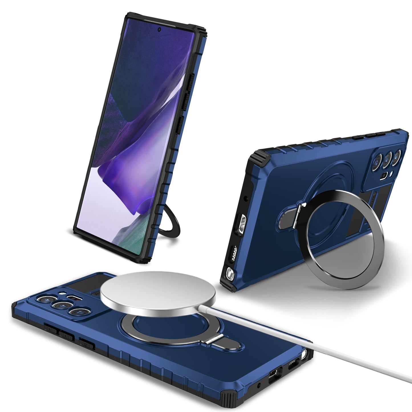 Magnetic Phone Case for Samsung Galaxy Note20 Ultra / Note20 Ultra 5G , Shockproof PC+TPU Kickstand Cover - Blue