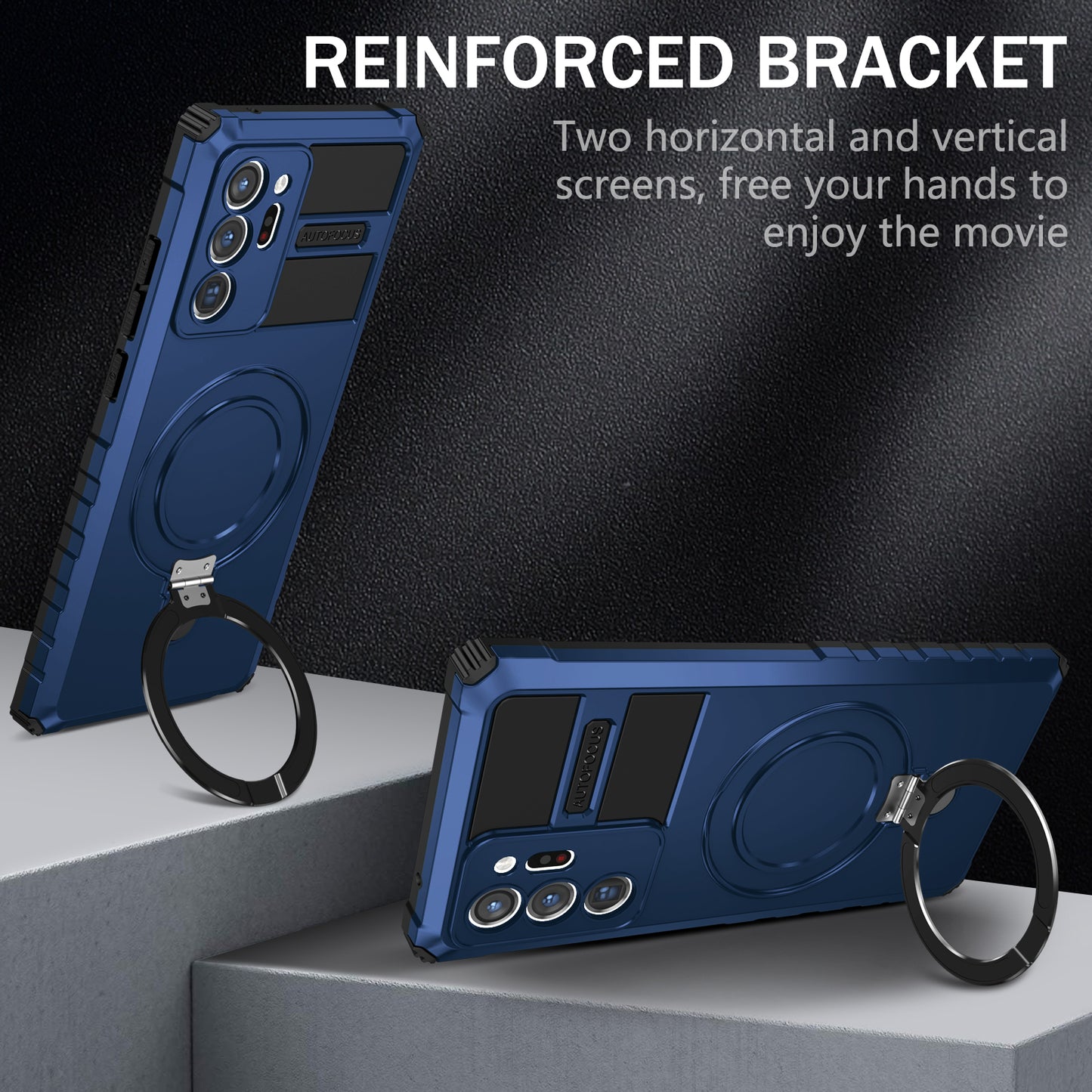 Magnetic Phone Case for Samsung Galaxy Note20 Ultra / Note20 Ultra 5G , Shockproof PC+TPU Kickstand Cover - Blue