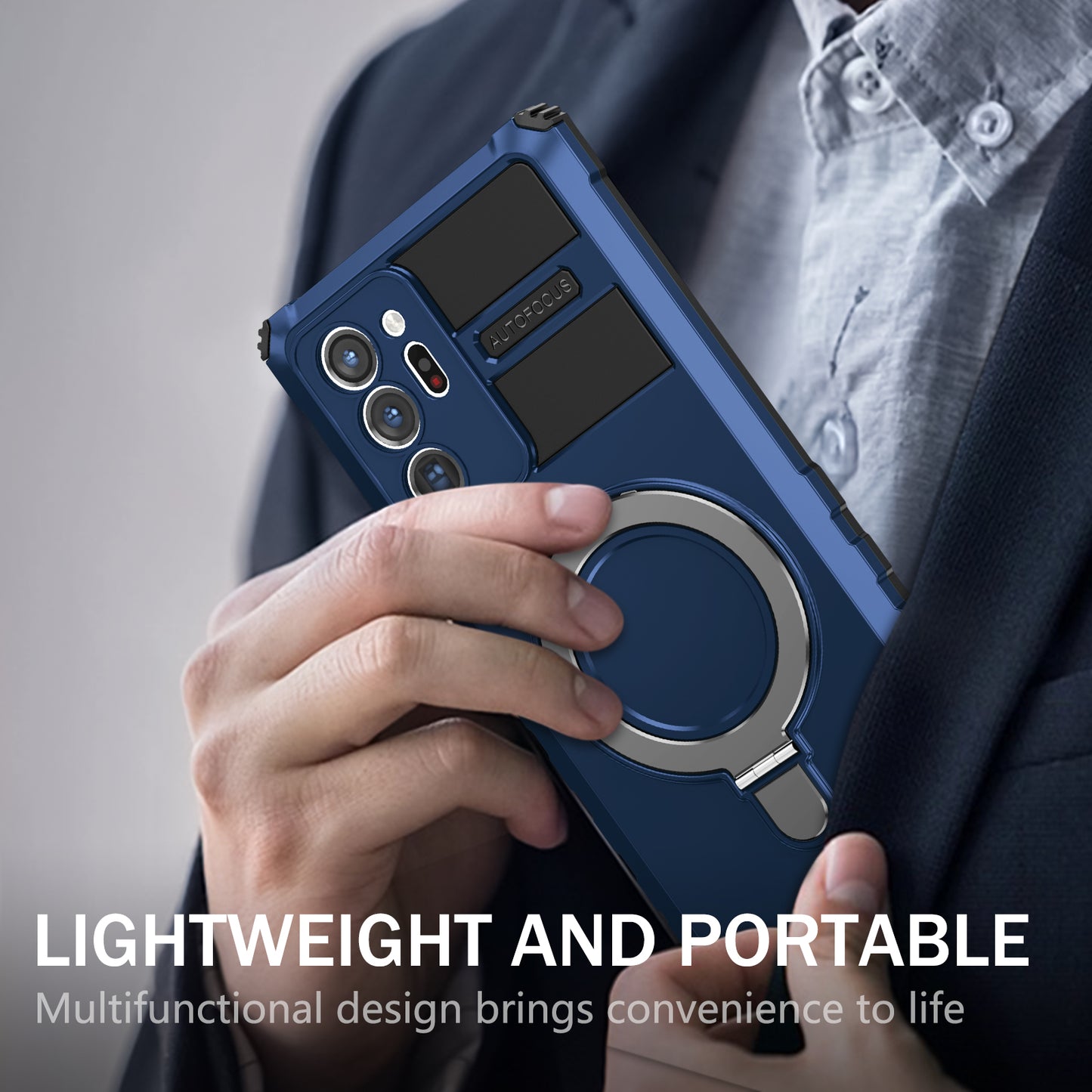 Magnetic Phone Case for Samsung Galaxy Note20 Ultra / Note20 Ultra 5G , Shockproof PC+TPU Kickstand Cover - Blue