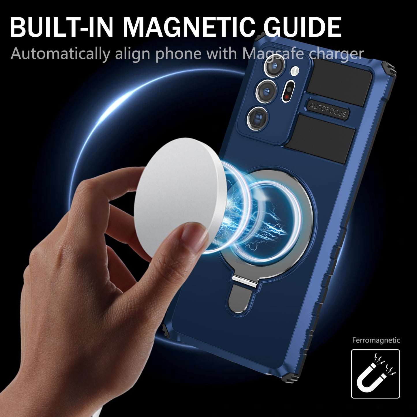 Magnetic Phone Case for Samsung Galaxy Note20 Ultra / Note20 Ultra 5G , Shockproof PC+TPU Kickstand Cover - Blue