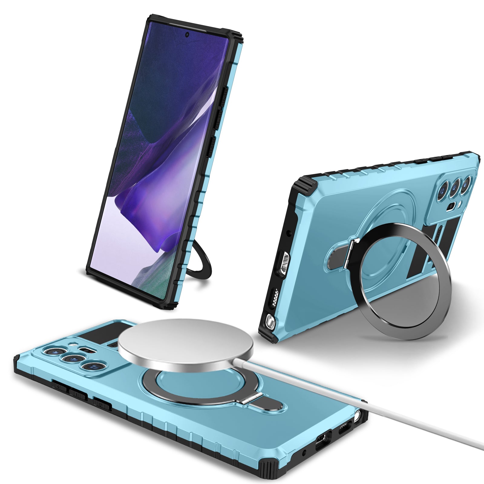 Magnetic Phone Case for Samsung Galaxy Note20 Ultra / Note20 Ultra 5G , Shockproof PC+TPU Kickstand Cover - Baby Blue