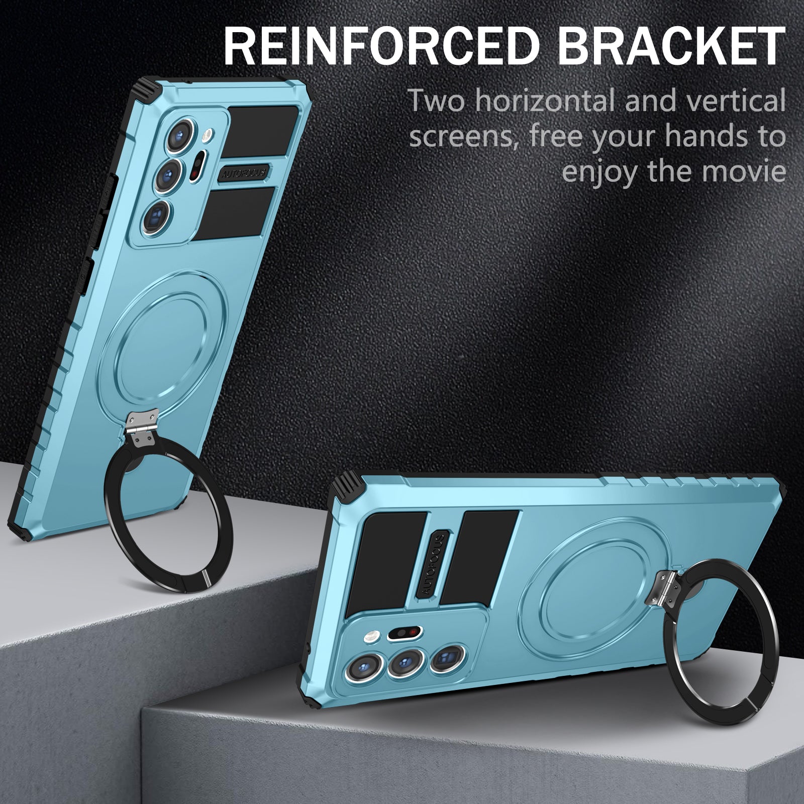 Magnetic Phone Case for Samsung Galaxy Note20 Ultra / Note20 Ultra 5G , Shockproof PC+TPU Kickstand Cover - Baby Blue