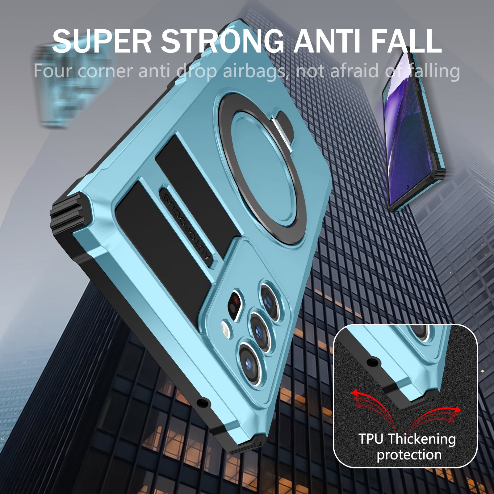 Magnetic Phone Case for Samsung Galaxy Note20 Ultra / Note20 Ultra 5G , Shockproof PC+TPU Kickstand Cover - Baby Blue