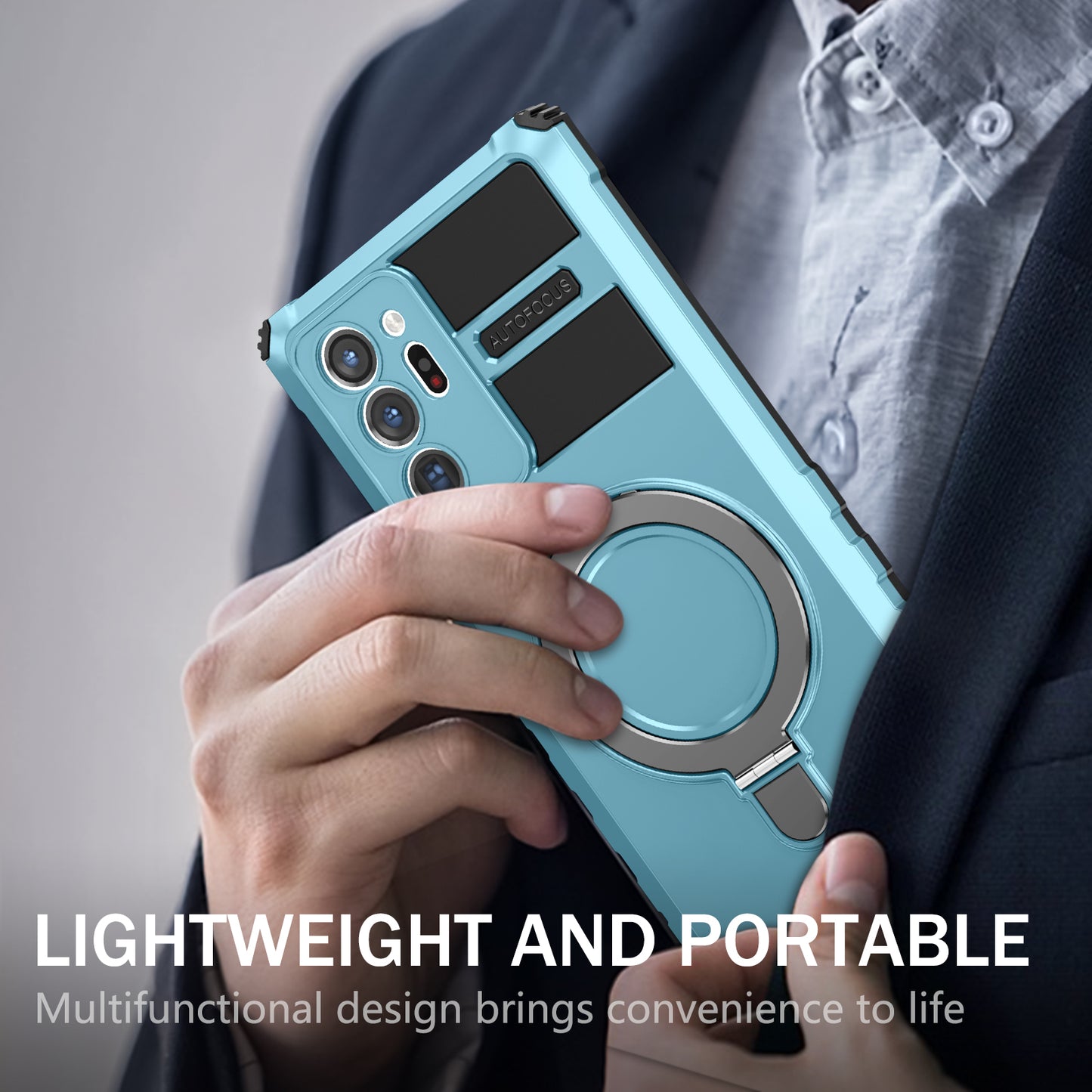 Magnetic Phone Case for Samsung Galaxy Note20 Ultra / Note20 Ultra 5G , Shockproof PC+TPU Kickstand Cover - Baby Blue