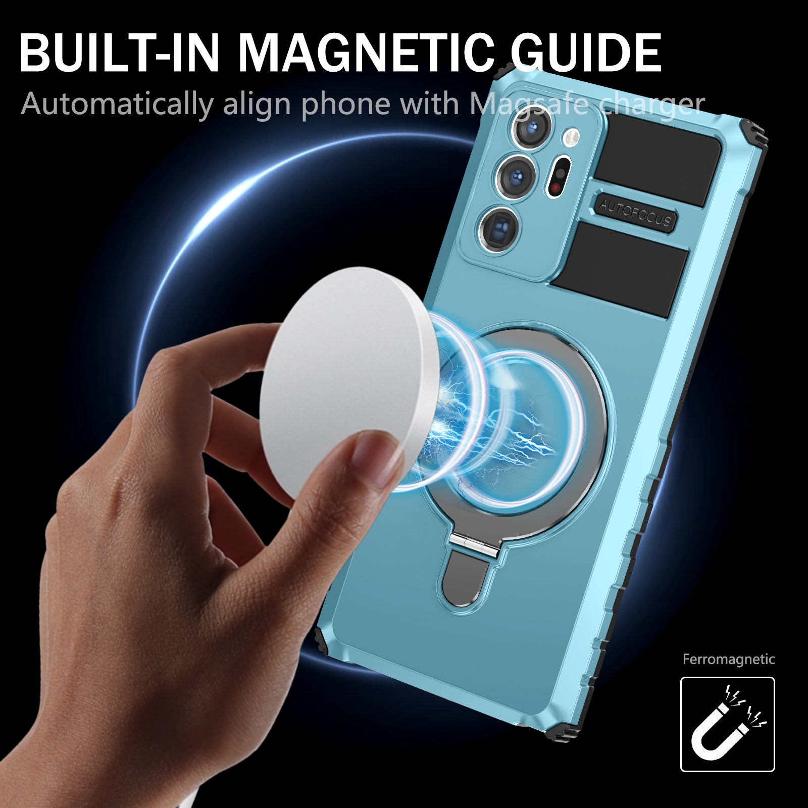 Magnetic Phone Case for Samsung Galaxy Note20 Ultra / Note20 Ultra 5G , Shockproof PC+TPU Kickstand Cover - Baby Blue