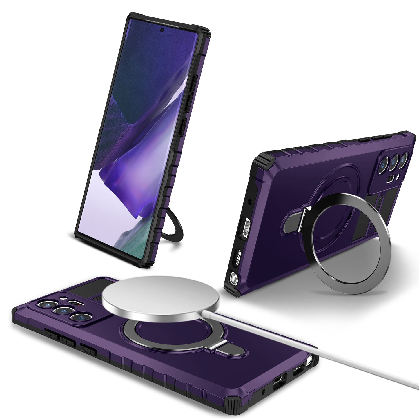 Magnetic Phone Case for Samsung Galaxy Note20 Ultra / Note20 Ultra 5G , Shockproof PC+TPU Kickstand Cover - Purple