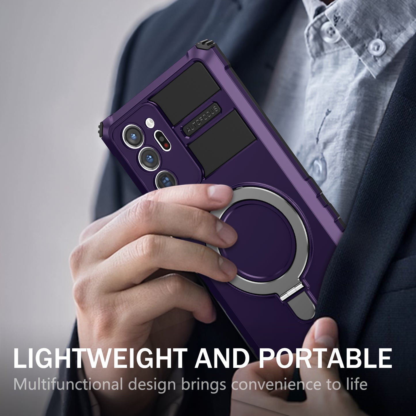 Magnetic Phone Case for Samsung Galaxy Note20 Ultra / Note20 Ultra 5G , Shockproof PC+TPU Kickstand Cover - Purple