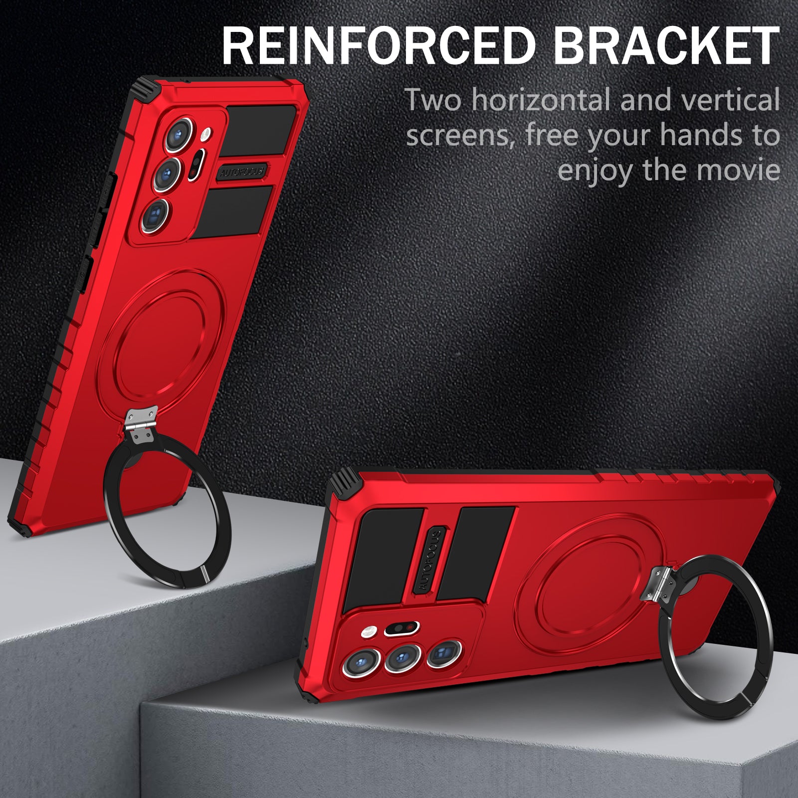 Magnetic Phone Case for Samsung Galaxy Note20 Ultra / Note20 Ultra 5G , Shockproof PC+TPU Kickstand Cover - Red