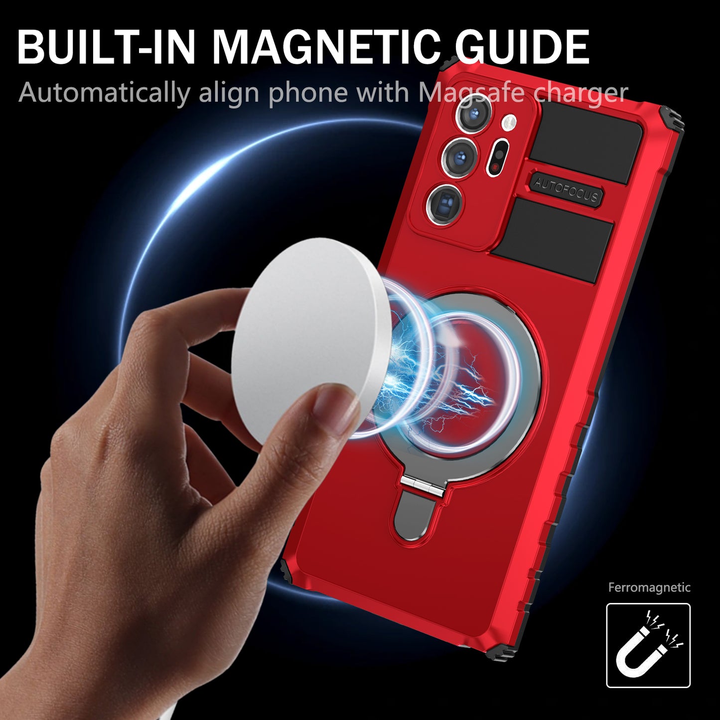 Magnetic Phone Case for Samsung Galaxy Note20 Ultra / Note20 Ultra 5G , Shockproof PC+TPU Kickstand Cover - Red