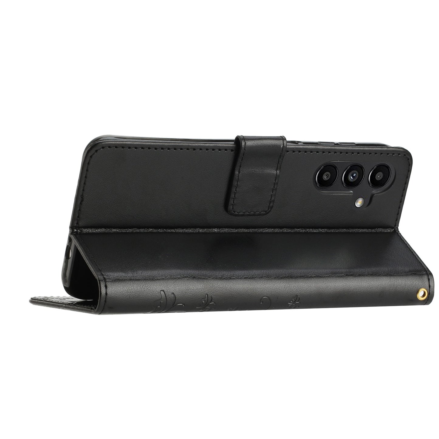 Uniqkart for Samsung Galaxy M14 5G Imprinted Butterflies PU Leather Phone Case Wallet Cover Stand with Strap - Black