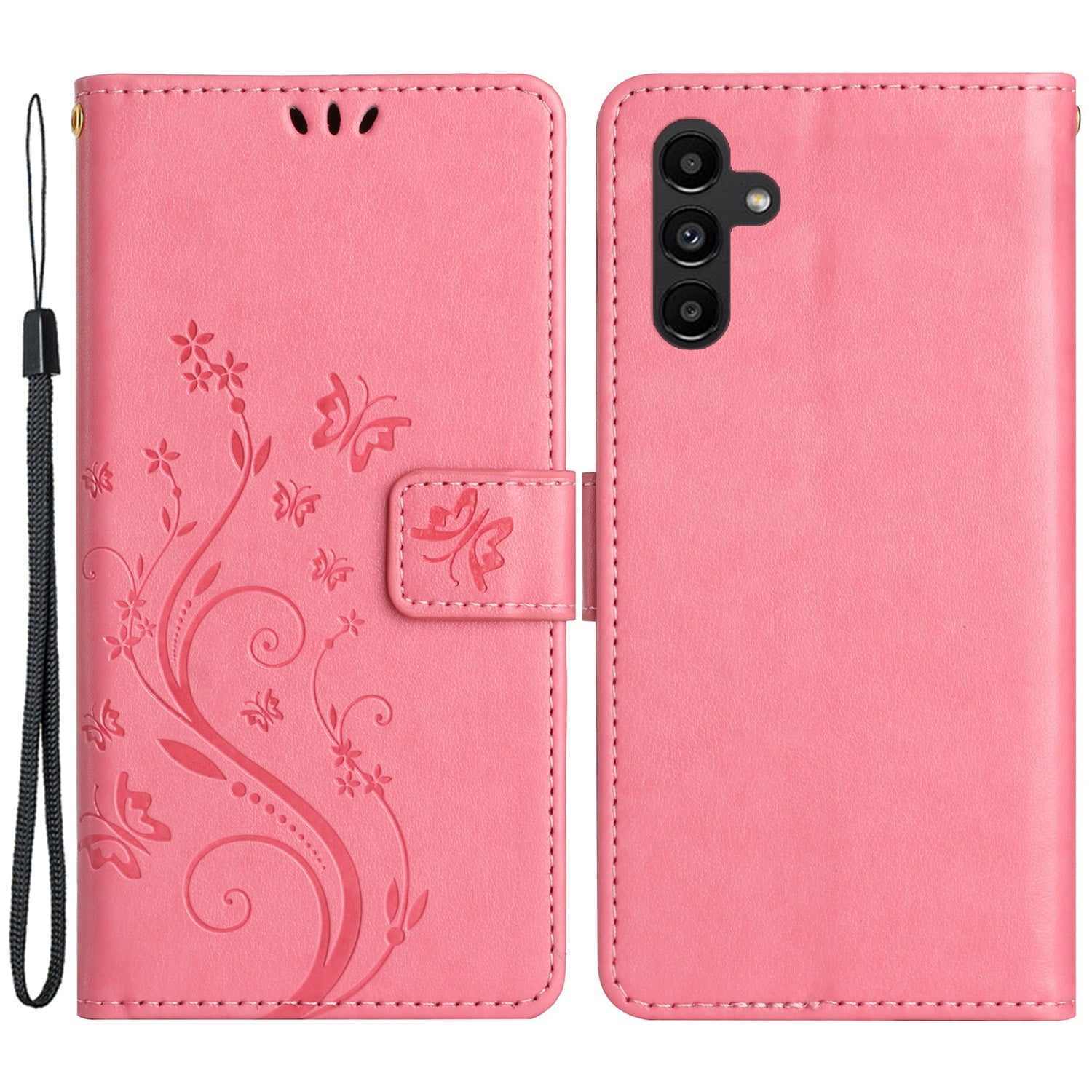 Uniqkart for Samsung Galaxy M14 5G Imprinted Butterflies PU Leather Phone Case Wallet Cover Stand with Strap - Pink