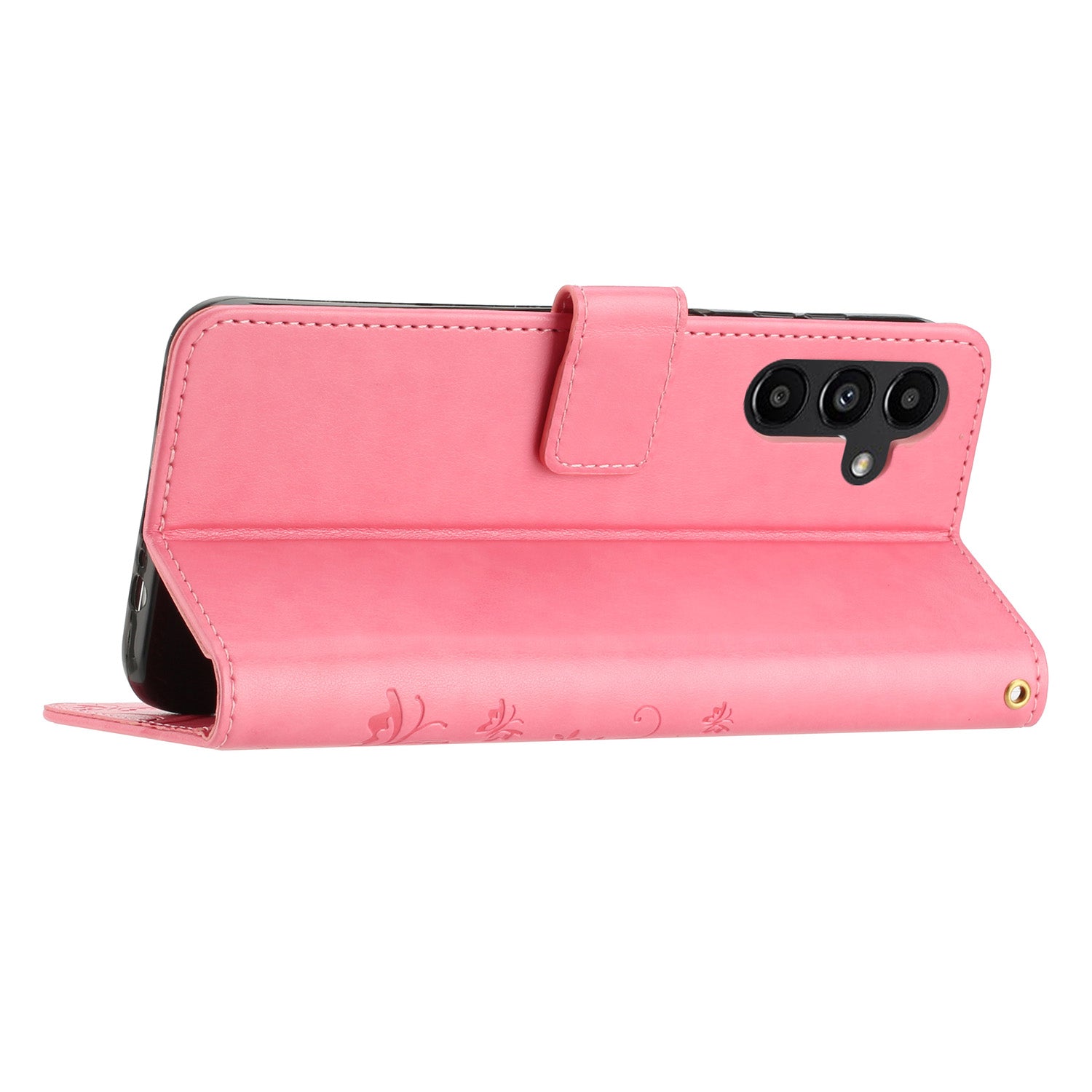 Uniqkart for Samsung Galaxy M14 5G Imprinted Butterflies PU Leather Phone Case Wallet Cover Stand with Strap - Pink