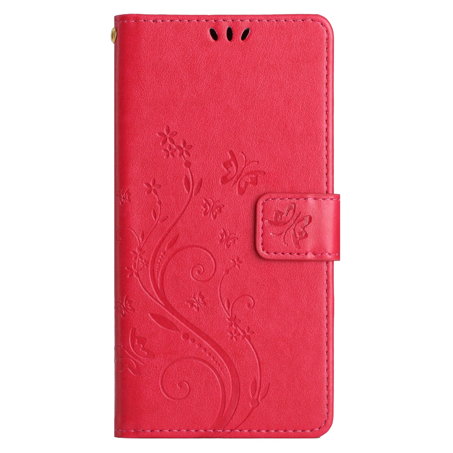 Uniqkart for Samsung Galaxy M14 5G Imprinted Butterflies PU Leather Phone Case Wallet Cover Stand with Strap - Red